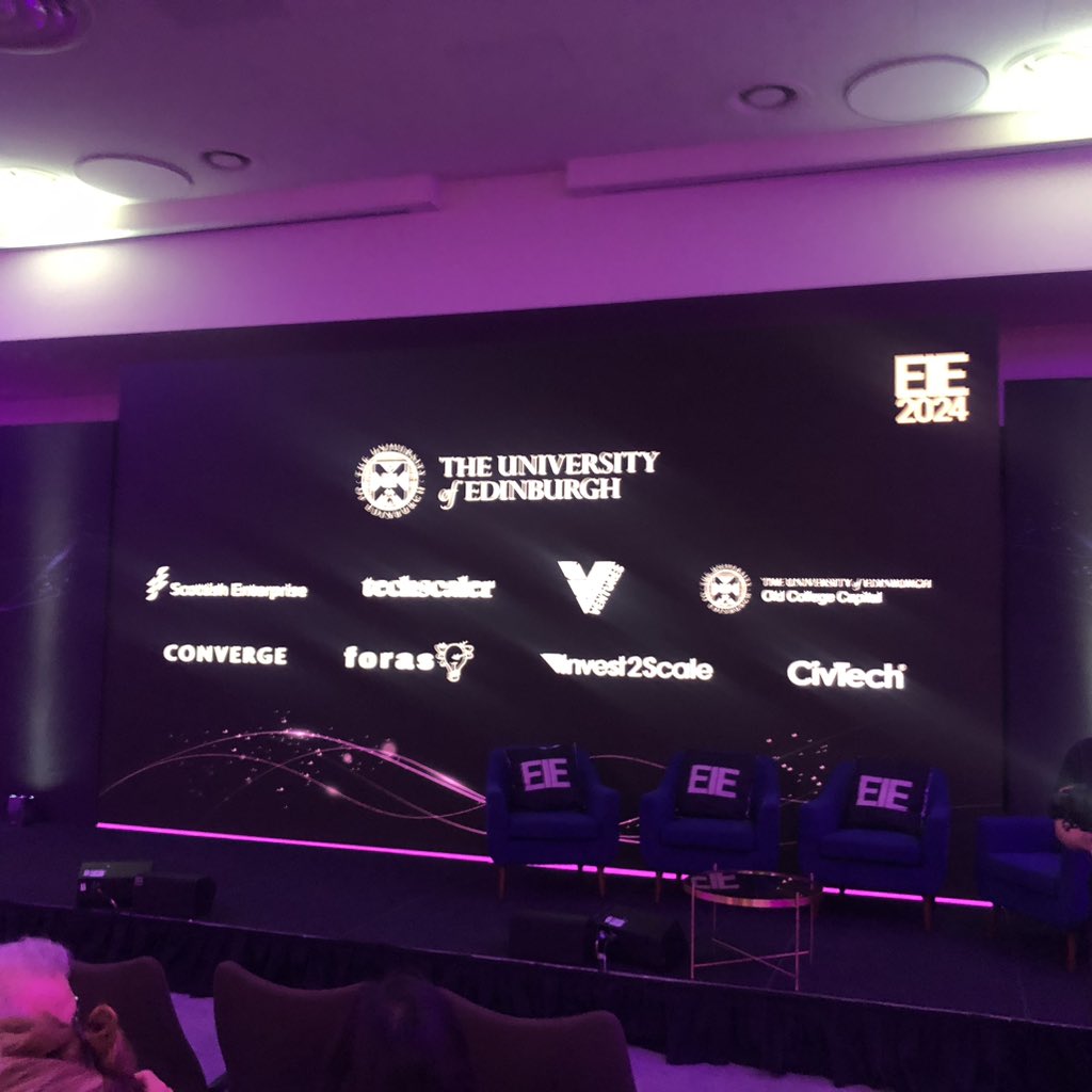 The stage is set for #EIE24 in #Edinburgh. Excited for a big day focused on startup investment. Looking forward to the @ForasProgrammes panel later this afternoon.