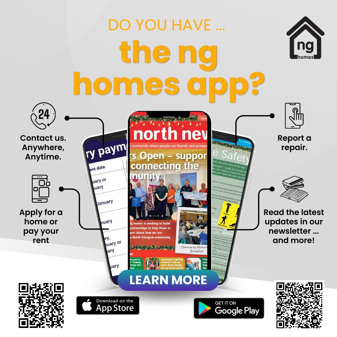 Do you have the @ng_homes app? It's all at your fingertips with the #nghomes app - why not take a look today? FREE to download on the Apple App Store or Google Play ... or scan the QR codes here!