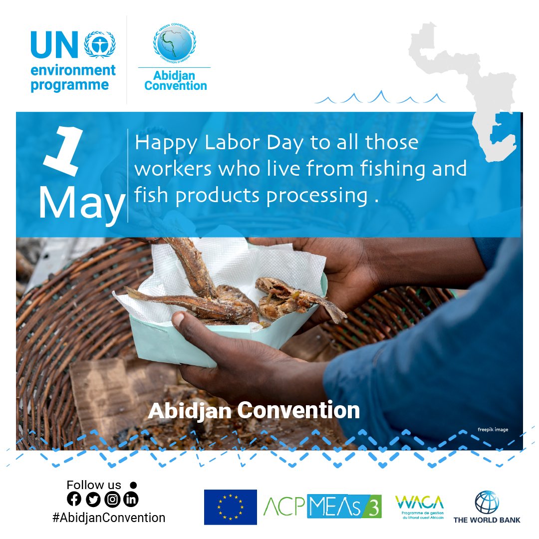 Happy Labor Day to all those workers who live from fishing and fish products processing. Abidjan Convention: since 1981, serving coastal communities of the East southern Atlantic. @FAOAmericas @RamsarConv @WorldBankAfrica @USAID @MeasAcp