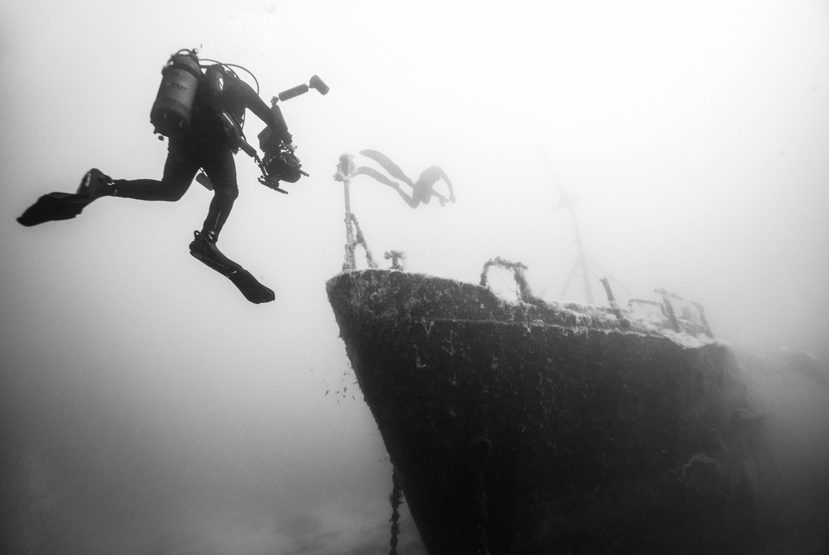 Bodrum Pınar1 Wreck April 29
B&W version wreck from different angles. Backstage of underwater shootout Corsica-Bodrum relations in Science Art & Culture Talented photographer @viacaratony behind his monster cam 📸 Freediving instructor @corsicafreediving posing 
@ 30 meters depth