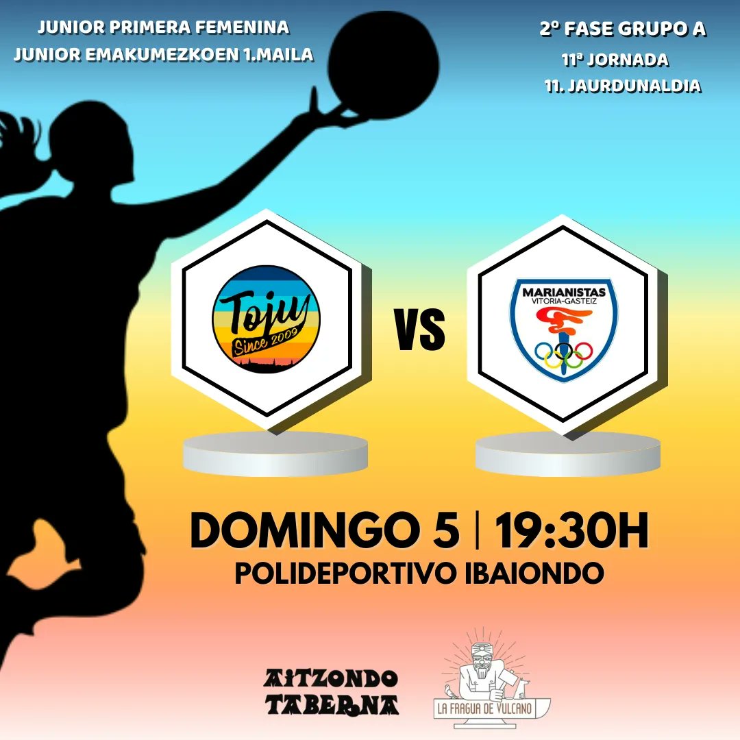 PRÓXIMA JORNADA ‼️ 🏠 TOJU JR 🆚 MARIANISTAS KIROLTASUNA 🗓 Domingo 5 🕛 19:30H 🏟 Polideportivo Ibaiondo