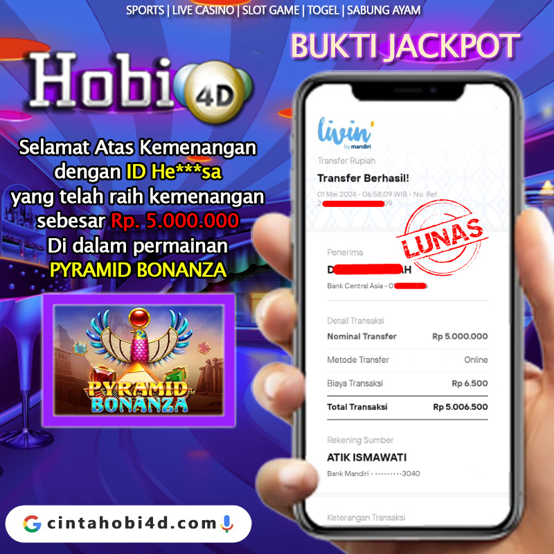 Bukti Kemenangan Member HOBI4D 01 Mei 2024 Mau Seperti Ini Juga??? Buruan Daftar Deposit Pulsa Tanpa Potongan Member Baru Pasti WD WA: 087735212483 LINK:  cintahobi4d.com