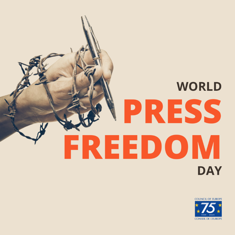 coe's tweet photo. On this World Press Freedom Day, we honor the crucial role played by journalists, media workers, and free and independent media in upholding democracy and safeguarding our right to information. 📰🗳️ 

Read the @CoEMediaFreedom report: https://t.co/rL08bz5aER

#EuropeForFreeMedia