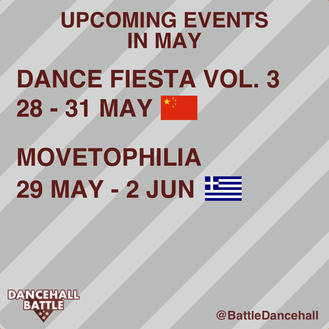 BattleDancehall's tweet photo. It will be a busy month of May! There are battles at 8 events in 8 different countries 🌍 Where are you going? #dancehallbattle https://t.co/qCv5GX9o6g