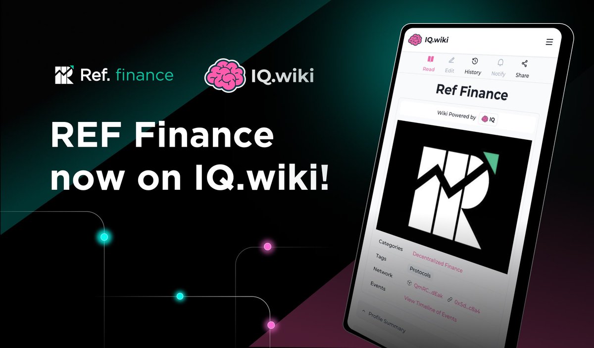 datweb3goddess's tweet image. #RefFinance is now on IQ.wiki, the ultimate resource for those looking to gain a deeper understanding of this project! Head over to iq.wiki/wiki/ref-finan… for everything you need to know about Ref Finance, including its history, roadmap, and team.
#BOS #FDAO #NDC