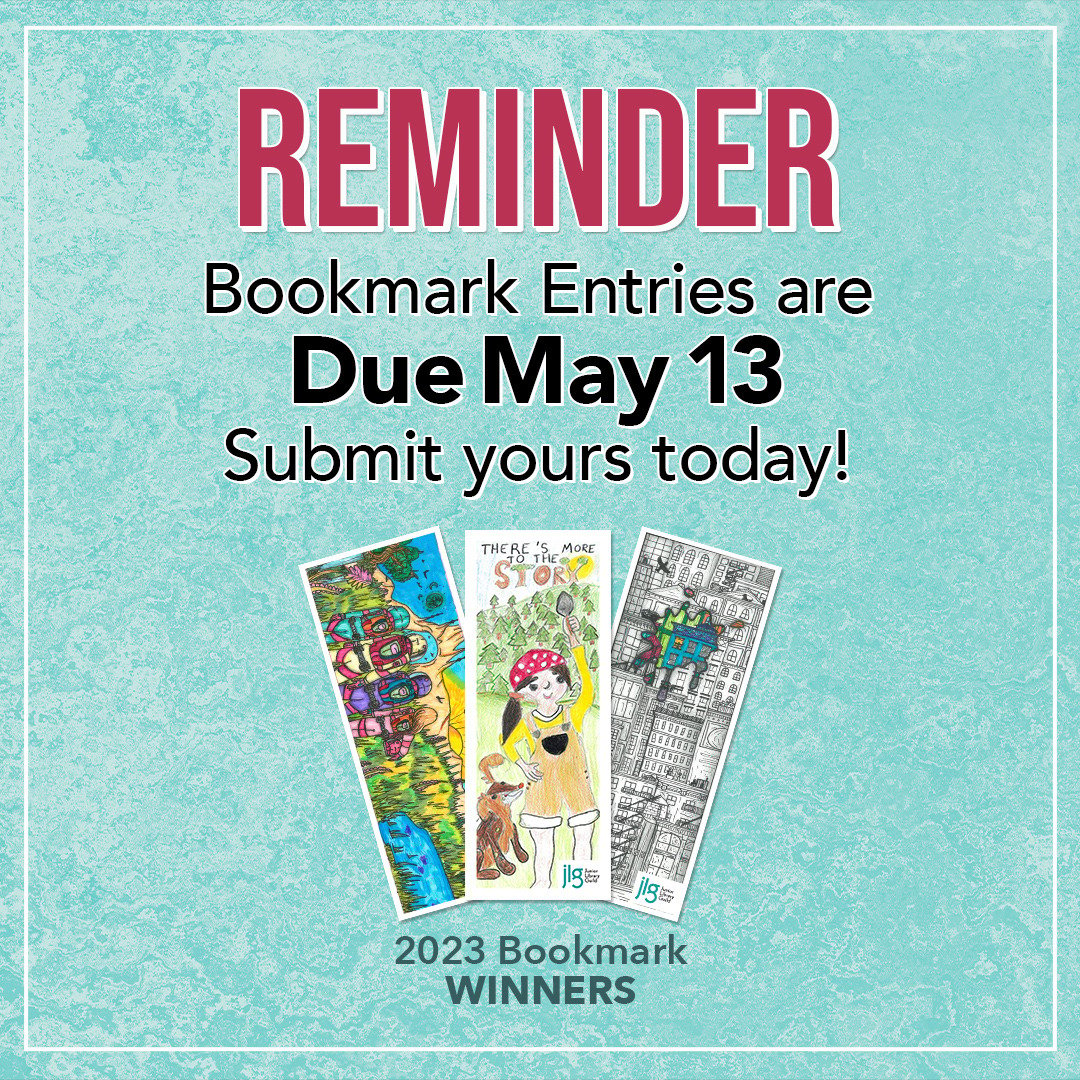 📣 REMINDER: Boomark Entries are Due May 13! Click here to download or print off our blank Bookmark Template and distribute it to your reading patrons or students hubs.la/Q02vpJ880 ✏️🎨