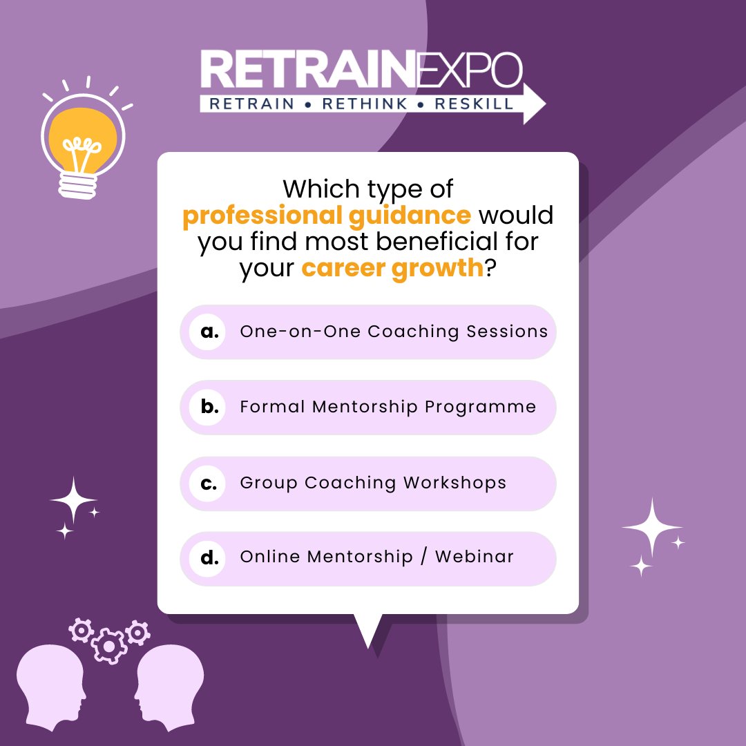 🧩𝐏𝐎𝐋𝐋 𝐓𝐈𝐌𝐄🧩

Which type of professional guidance resonates most with your career goals? 

Let us know your votes in the comments! 🗳️

#RetrainExpo #RTE24 #Retrain #Upskill #Reskill #EmployeeDevelopment #EmployeeTraining #ExCeLLondon