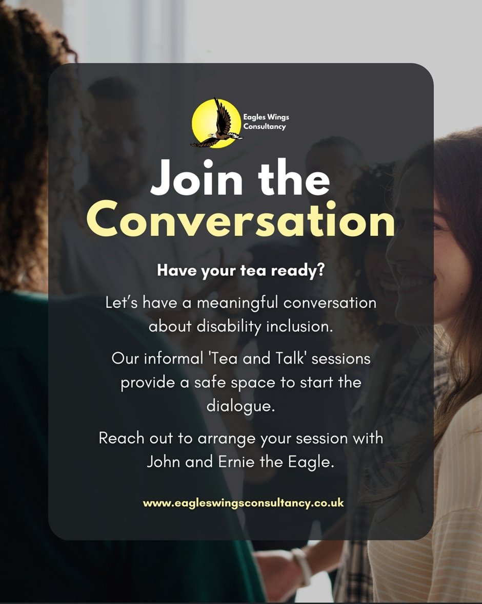 #JoinTheConversation #HaveYourTeaReady #MeaningfulConversation #DisabilityInclusion #SafeSpace 

#ClientReview #5Stars #EaglesWingsConsultancy #DisabilityConsultant #DisabilitySpecialist #ExpertByExperience #TurningDisabledToEnabled