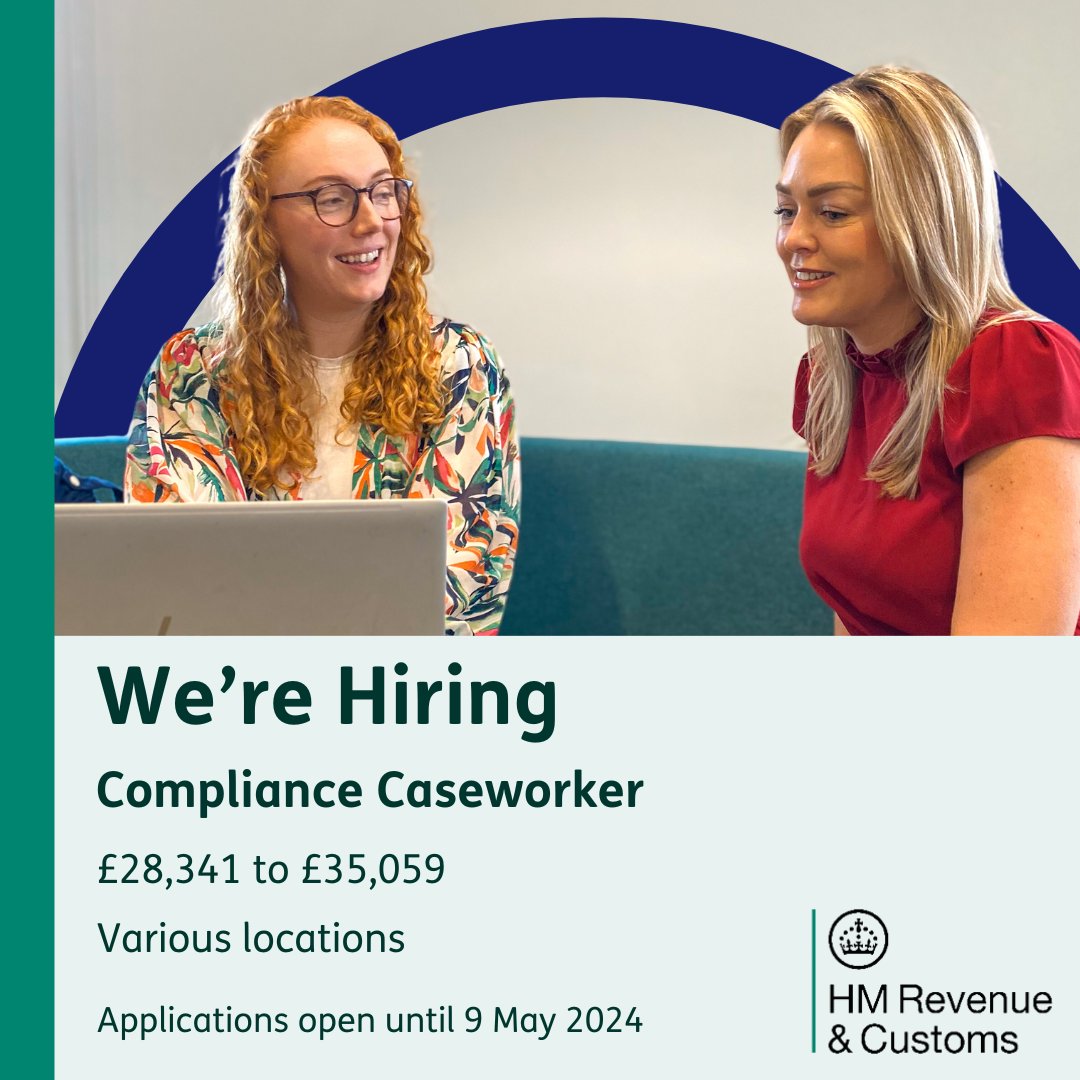 👩‍💻 Compliance Caseworkers
💷 £28,341 - £35,059

Looking for a varied career?

Join us as a Compliance Caseworker!

Investigate finances, meet clients and ensure fair tax.

Full training provided.

Apply now 👇
civilservicejobs.service.gov.uk/csr/jobs.cgi?j…

#PeoplePurposePotential #NewJob