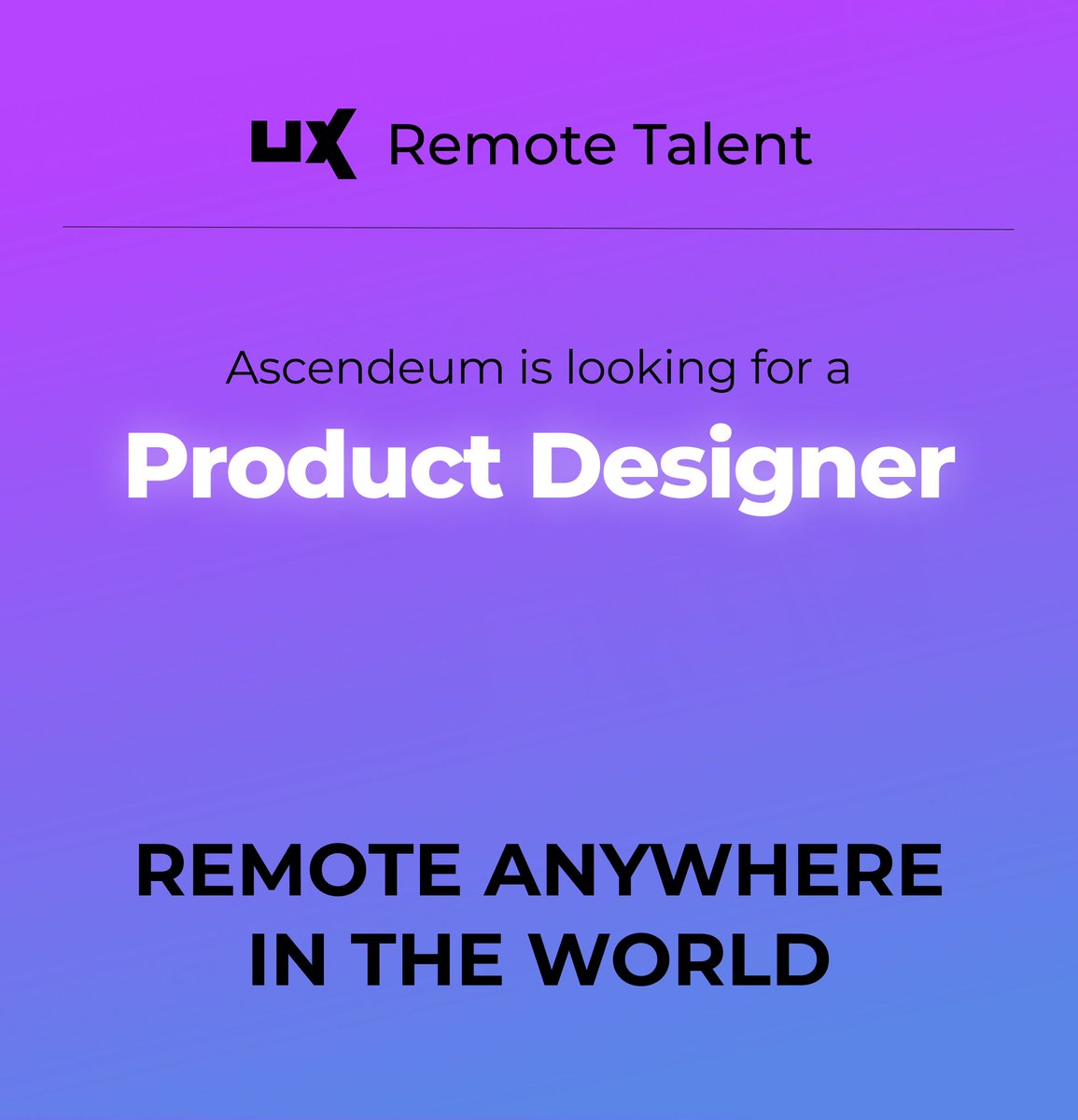 Ascendum is looking for a Product Designer. 📍 Remote anywhere in the World. uxremotetalent.com/feature-job/pr… .