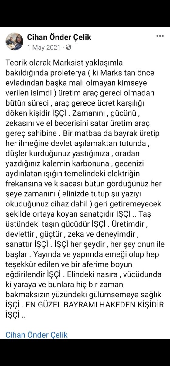 makinagergedan's tweet photo. Yine yazdığım ve her işçi bayramında yeniden paylaşacağım en sevdiğim mesajım bütün emekçilerin , taş üstüne taş koyanların bayramı kutlu olsun 

Siz emekçileri sevmeyen hariç herkesi çok seven ben #1MAYIS #HerYerTaksimHerYer1Mayıs #Yasasın1Mayıs https://t.co/8mi5m6Y5Vy
