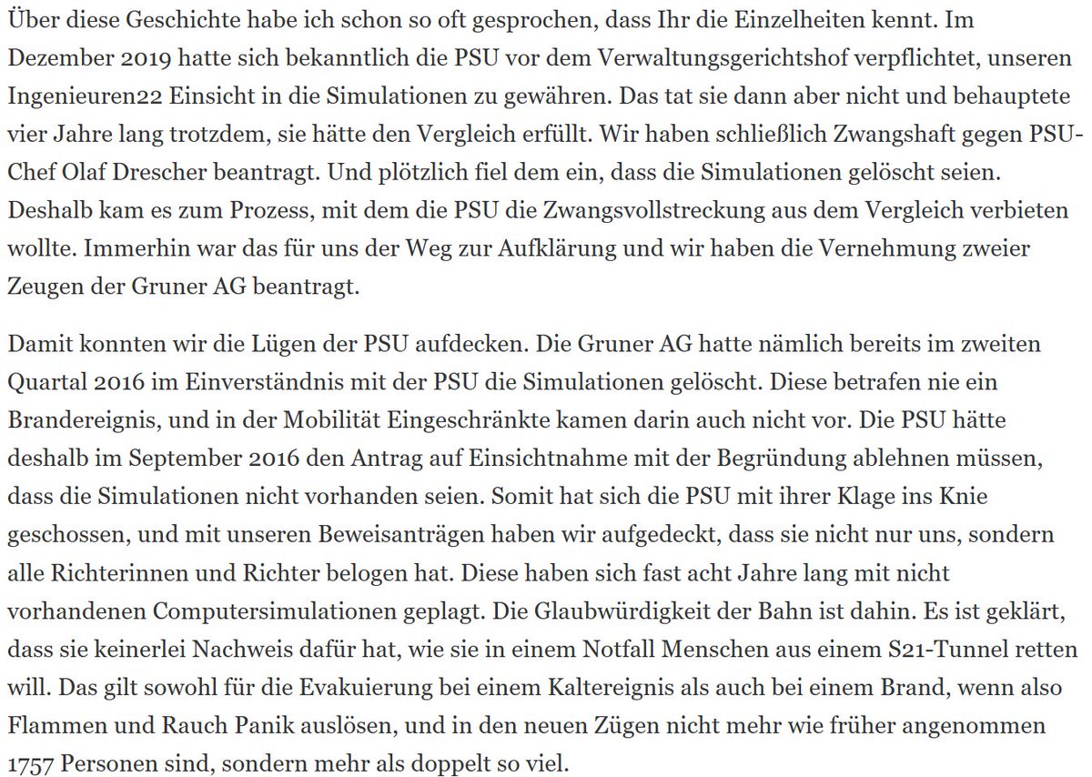 Rede v. Dieter Reicherter (Aktionsbündnis gg #Stuttgart21):
Bericht vom Gerichtsverfahren:
'Die Glaubwürdigkeit der Bahn ist dahin. Es ist geklärt, dass sie keinerlei Nachweis dafür hat, wie sie in einem Notfall Menschen aus einem #S21-Tunnel retten will.'
bei-abriss-aufstand.de/2024/04/30/ver…