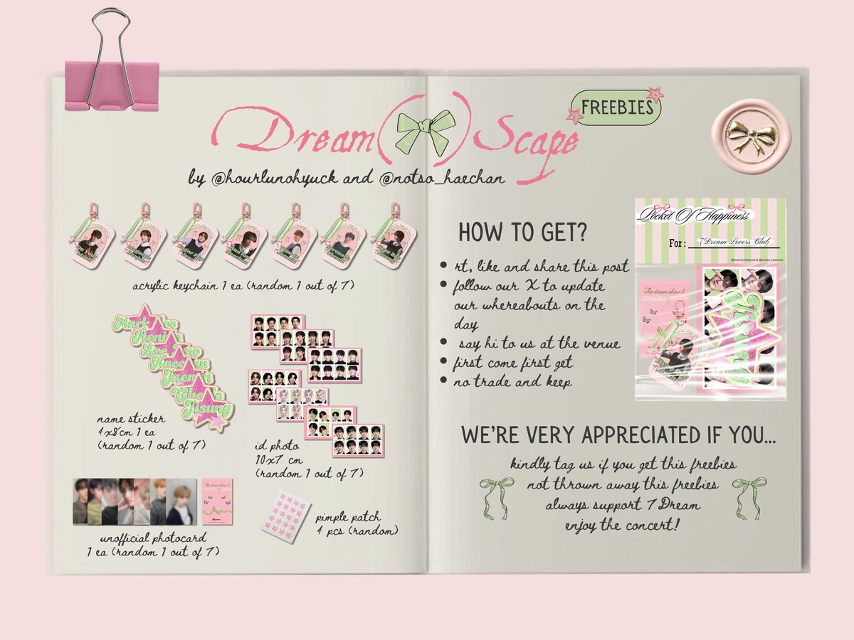 * *ੈ✩FREEBIES THE DREAM SHOW 3 ੈ✩
   ⊹DREAM(🎀)SCAPE IN JAKARTA ⊹

by <a href="/hourlynohyuck/">sab🐶🐻</a> x <a href="/notso_haechan/">thinas🦭</a>

♡ GBK Stadium — 18 May 2024 
♡ ⏰will be announced on d-day
♡ Details and rules on pict

limited qty >.<
strictly 1:1

see you ᯓ ᡣ𐭩
#TDS3INJAKARTA