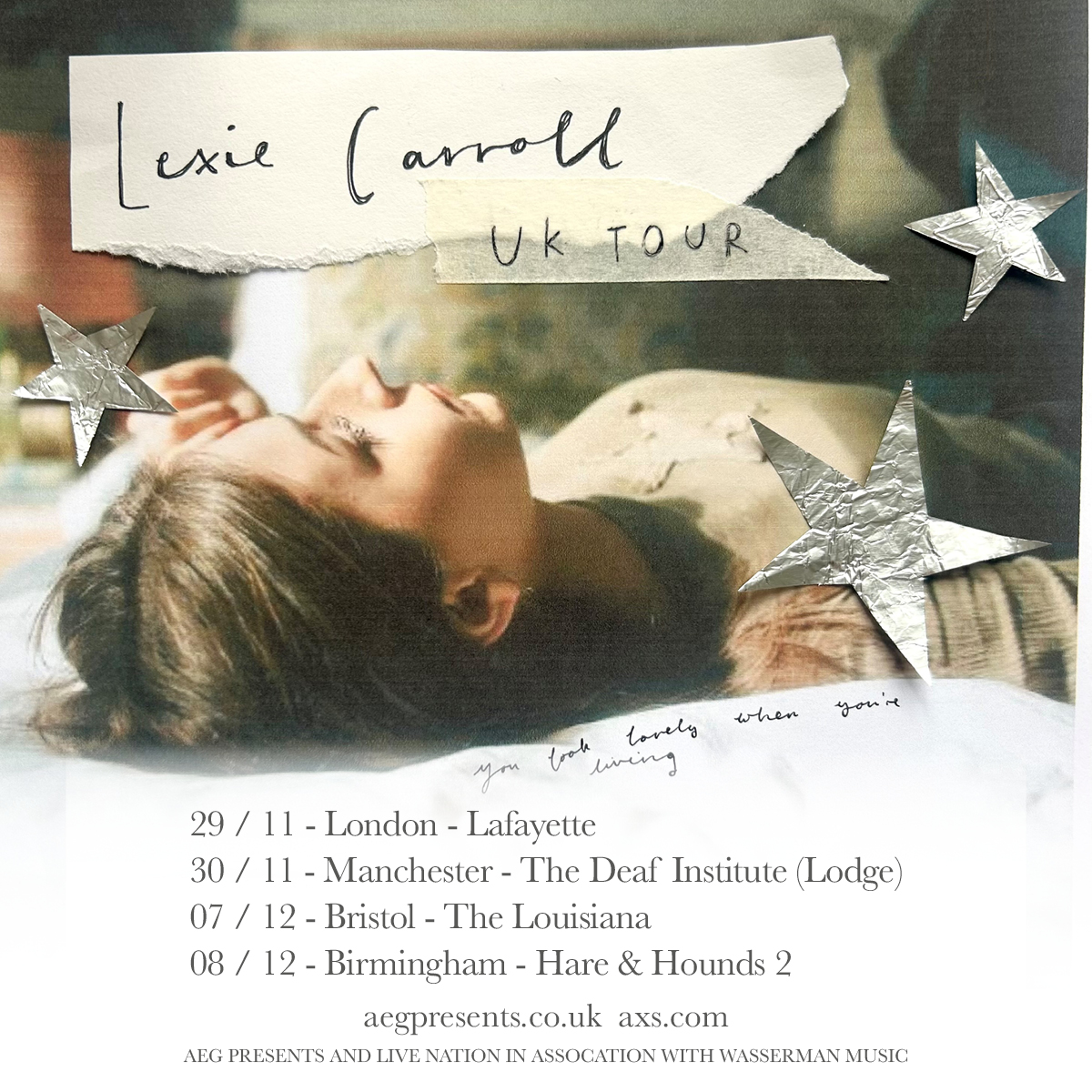 #AXSNEW Rising indie pop star @lexiecarroll_ will head out on a four date tour this November/December, with stops in London, Manchester, Bristol and Birmingham! ⏰ Tickets are on sale Friday at 10am 🎫 w.axs.com/7FMT50RtcJw
