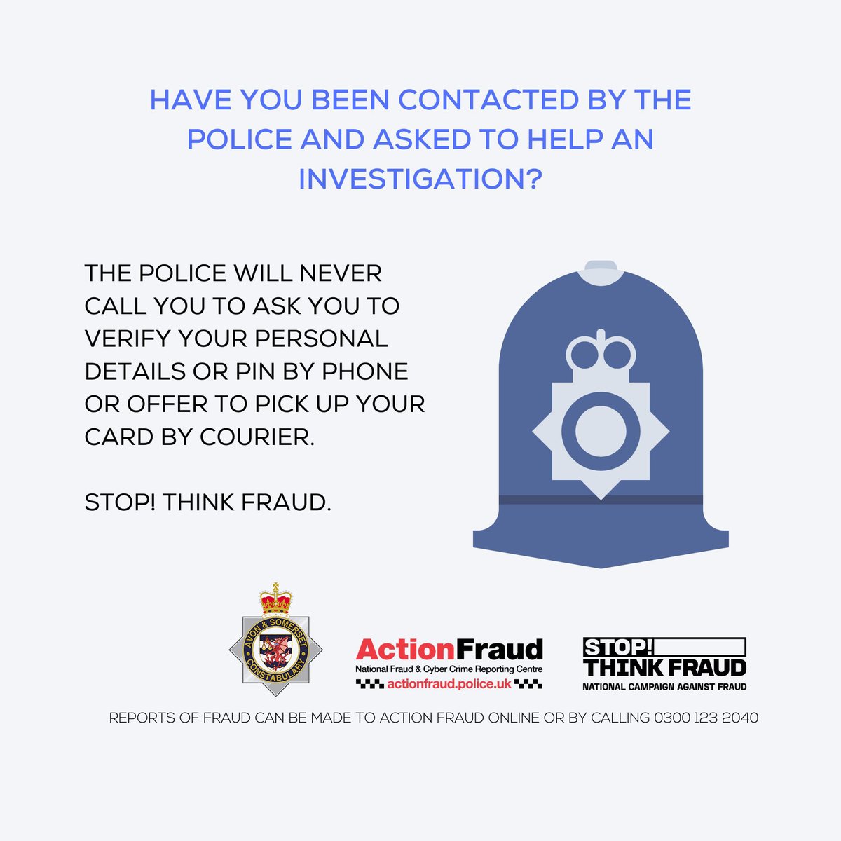 Criminals posing as police officers is common with courier fraud. They will try to convince you that you are helping an investigation by handing over money or purchasing gold. If this happens, hang up and dial 999. You can also make a fraud report at orlo.uk/r69Fv