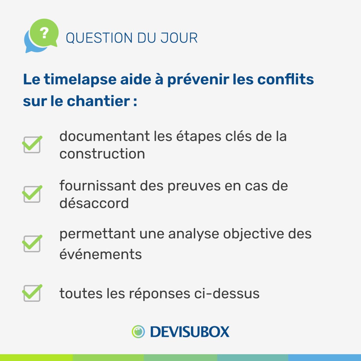 ⚐ Prévention 𝐝𝐞𝐬 𝐜𝐨𝐧𝐟𝐥𝐢𝐭𝐬 : 𝐥𝐞 rôle clé 𝐝𝐮 #timelapse !

Répondez en choisissant la lettre correspondante en commentaire !💬