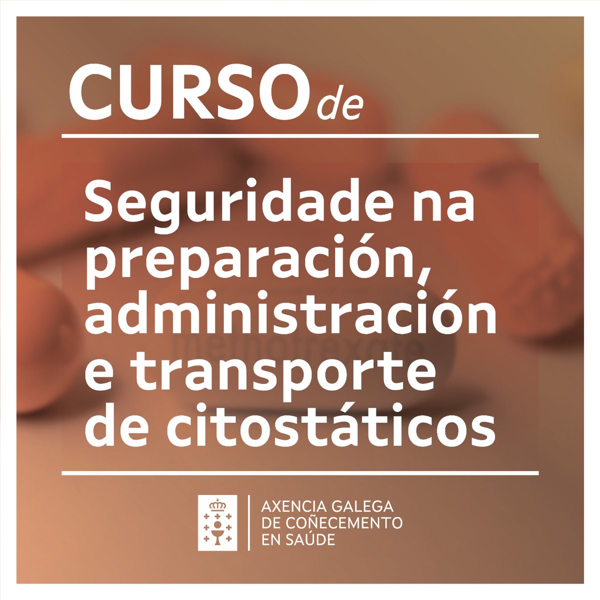 ❗Novo curso de autoformación “Seguridade na preparación, administración e transporte de citostáticos”. 👨‍⚕️ Dirixido a profesionais do Servizo Galego de Saúde. 👉🏼 Sen límite de prazas 👉🏼 Ata o 31/12 📋 Inscrición: extranet.sergas.es/feweb/FEWEB/De…