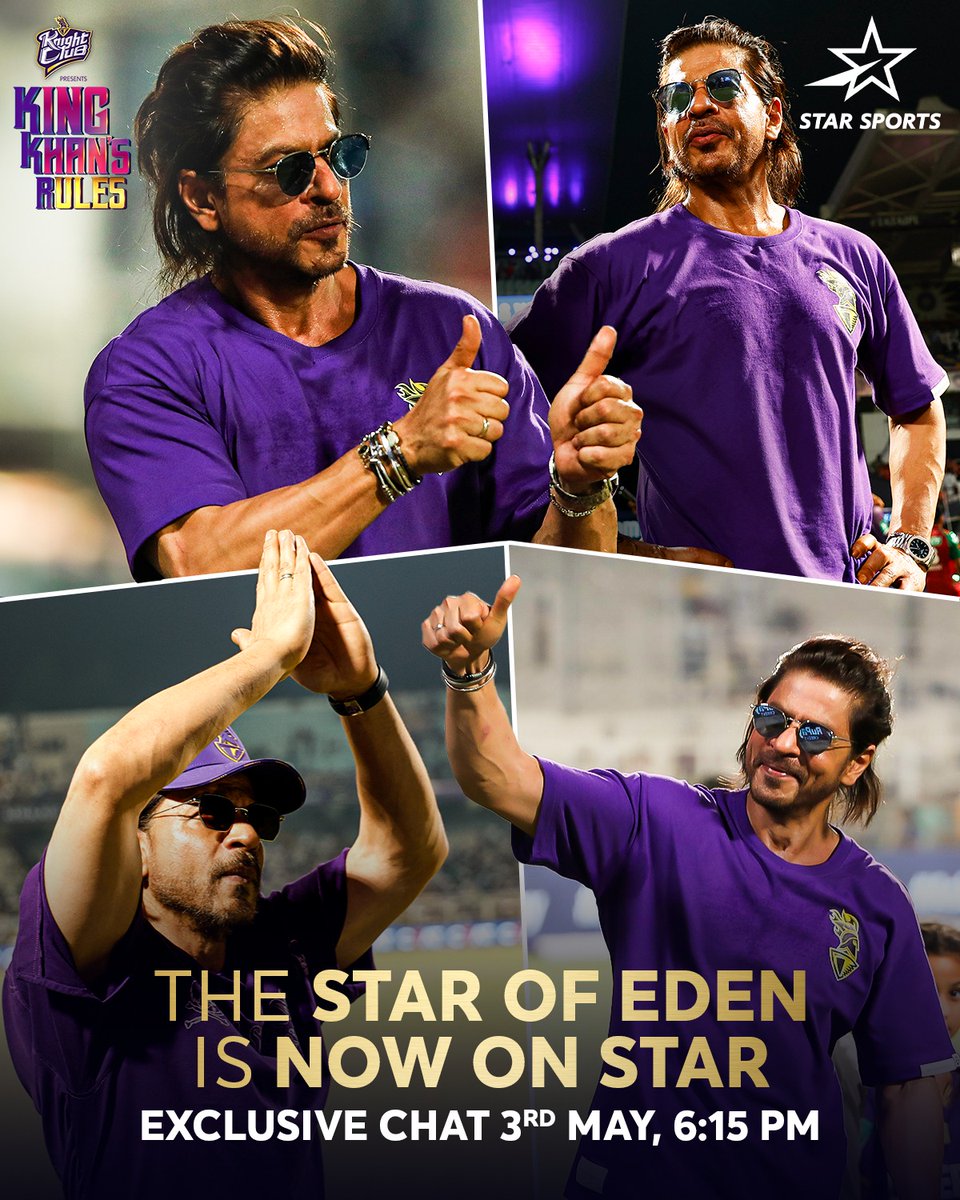 The King of the big screen is about to grace your 📺 screen! After enthralling Kolkata fans with an appearance at the Eden Gardens, we've got @iamsrk himself on Star Sports ! Tune in to this exclusive chat on May 3rd at 6:15 PM, only on Star Sports!