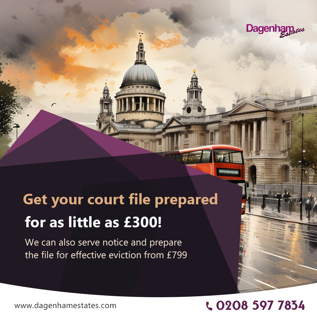 Get your court file prepared for as little as £300!
We can also serve notice and prepare the file for effective eviction from £799

#propertymanagement #eviction #professional #assetsundermanagement #safehands #reliable #leagaladvisor #propertyinvestment 

dagenhamestates.com