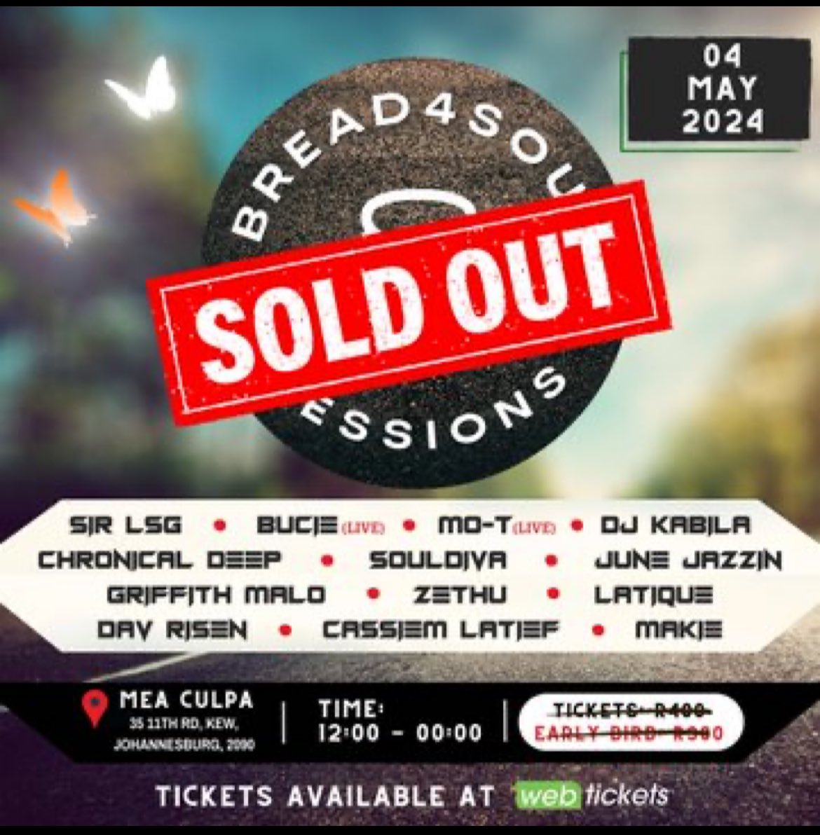 Anyone interested in buying tickets for this event I have three tickets and selling them for R300 each. Reason for selling I’m not able to attend… please hala if you interested. 
@SirLSG_SA #Bread4Soul #DeepHouseMusic