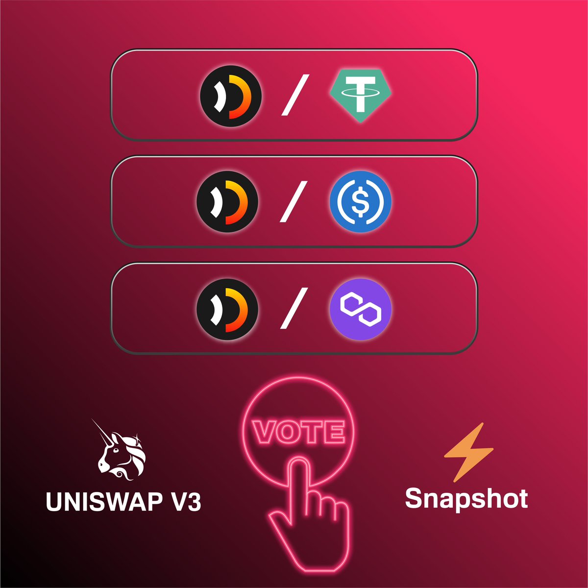 📣 Calling all DITEX token holders! 📣 Your voice matters! 🗣️ Participate in our Snapshot vote to shape the future of DITEX. 

 Vote now on the Uniswap V3 liquidity pool trading pair
snapshot.org/#/nft-ultra.et
Your support drives our success!  #DITEX #crypto #voting #UniswapV3