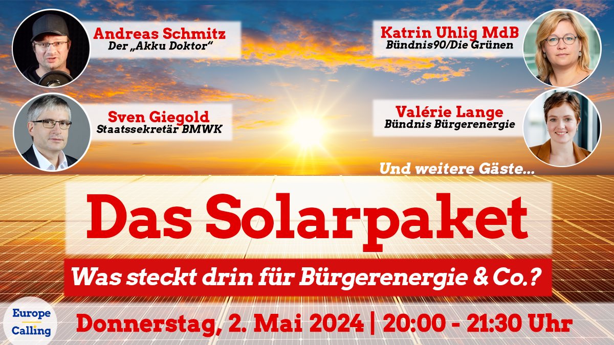 Das Solarpaket ist durch! Unzählige bürokratische Hürden für Solarenergie werden verschwinden. Über 100.000 Bürger*innen haben sich dafür engagiert @AkkuDoktor! Donnerstag diskutieren wir mit 1.000+ Teiln. was im Gesetz steckt @_europecalling. Anmeldung: eu01web.zoom.us/webinar/regist…