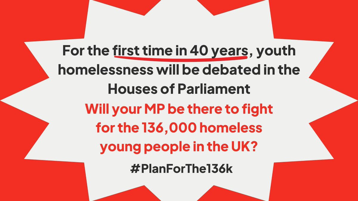 I can’t believe it’s been almost 40 years since youth homelessness has been debated in Parliament. Until every single young person in the country has a safe & secure place to live we should not stop raising this issue. I’m proud to be leading this debate today #PlanForThe136k