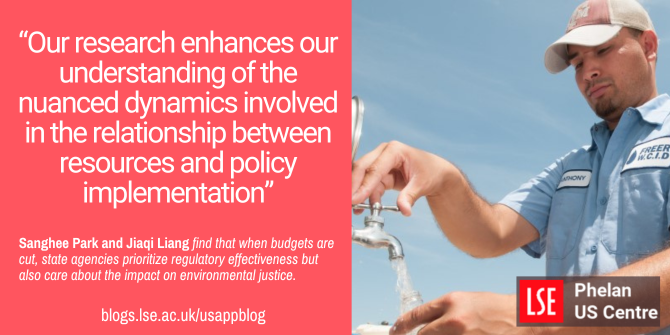 "When budgets are cut, state agencies prioritize regulatory effectiveness but also care about the impact on environmental justice"

📚 In this <a href="/LSEUSAblog/">LSE USAPP blog</a>, <a href="/selotus/">Sanghee Park</a> and @jiaqiliangpa share insights from their research in <a href="/PAReview/">PAR</a>