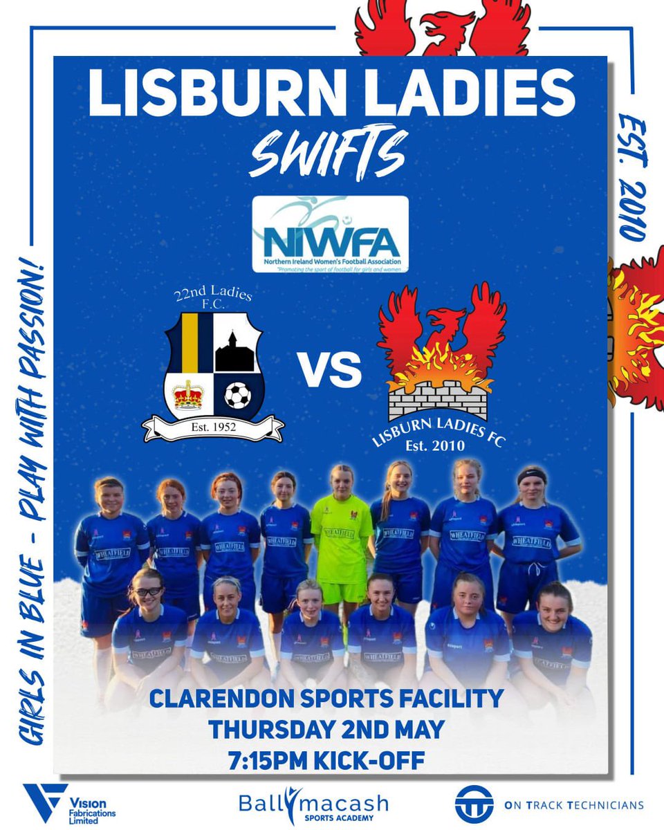 @NIWFA_ 
Div 2 League Match 

Our Swifts Squad back in action Thursday Night when they play their 2nd League match away to 22nd Ladies FC 

#girlsonlyfootballclub
#familyclub
#OneClub
#uhlsportclub
#uhlsportuk

GIRLS IN BLUE - PLAY WITH PASSION