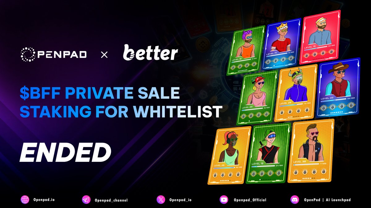 ⚽ @Betterfanapp Private Sale Whitelist Application Has Officially Ended The whitelist application period for the Better Fan private sale has come to an end. You can UNSTAKE and claim back your USDT now: openpad.io/app/projects/b… 🕘 Mark Your Calendars: 📌 Tier Round: 09 AM -…