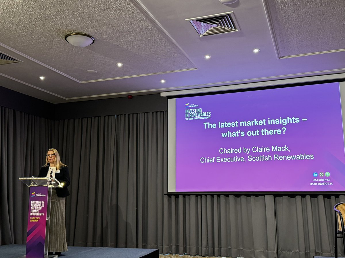 Chief Executive Claire Mack opens the Investing in Renewables: The Green Finance Opportunity event taking place today in Edinburgh. Thanks to our Event Supporters @ETPScotland and @GreenbackersIC, and our Official Media Partner @reNEWS_. #SRFINANCE24