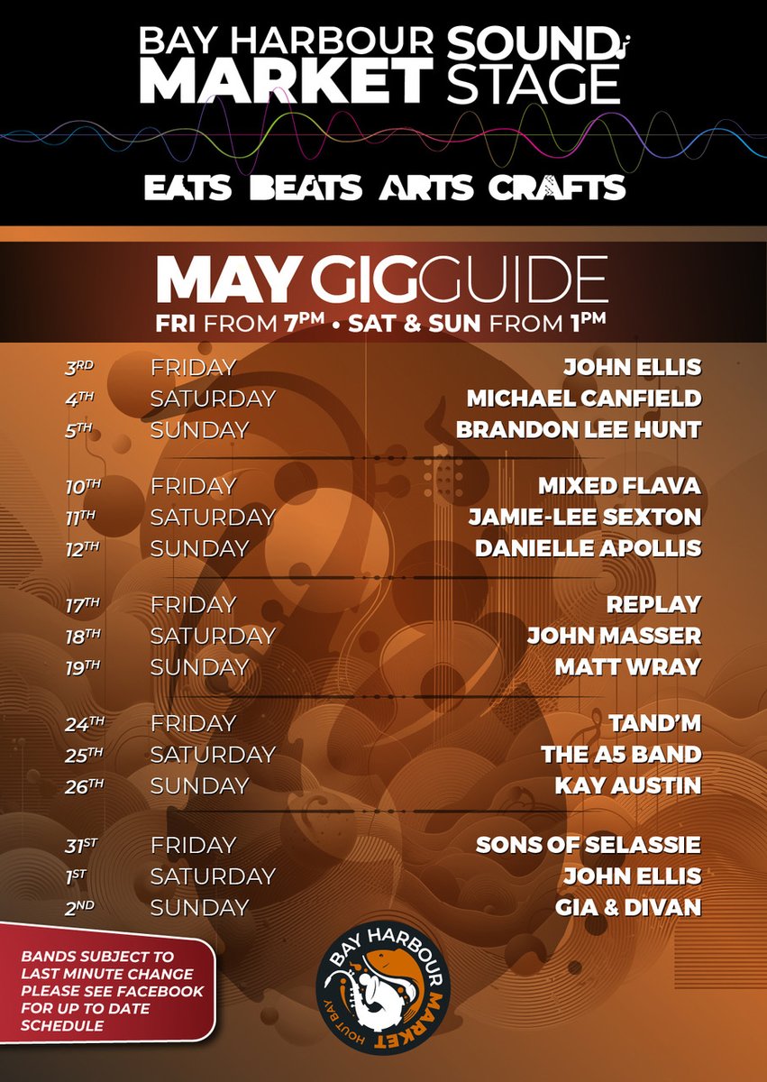 bayharbourmkt's tweet photo. 🎵 New Month, New Vibes! 🎵

This May, Bay Harbour Market is the place to be, bringing you a fresh lineup of talented local muso’s set to fill your weekends with unforgettable sounds! 

#LocalSoundStage #LocalMusos #BayHarbourMarket #MayGigGuide #HoutBay #MusicInTheBay https://t.co/ypv0jc5SOy