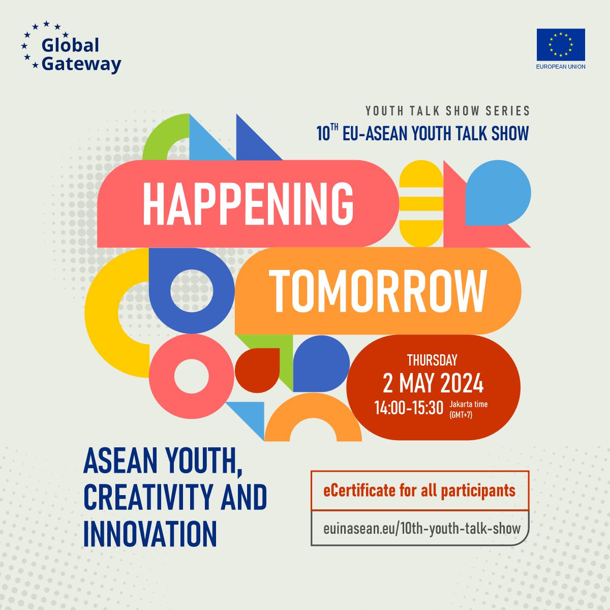 HAPPENING TOMORROW! 🚨 Don't miss the chance and register to the 10th Youth Talk Show: ASEAN Youth, Creativity and Innovation! Don't miss it 🗓 Thursday, 2 May 2024 🕑 14:00 - 15:30 (GMT+7) Register now through 🔗 euinasean.eu/10th-youth-tal…