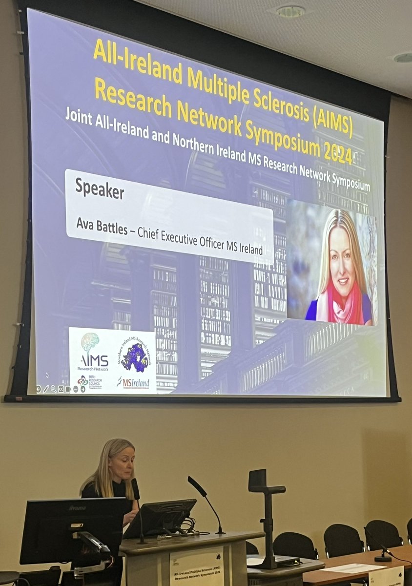 Inspiring opening address from @AvaBattles to kick off the @aims_rn Research Symposium 2024 @tcdTBSI Exciting day ahead for Multiple Sclerosis Community 🙌🏻🙌🏻🤩🤩🤩🤩 #AIMSRN @MSIRELAND