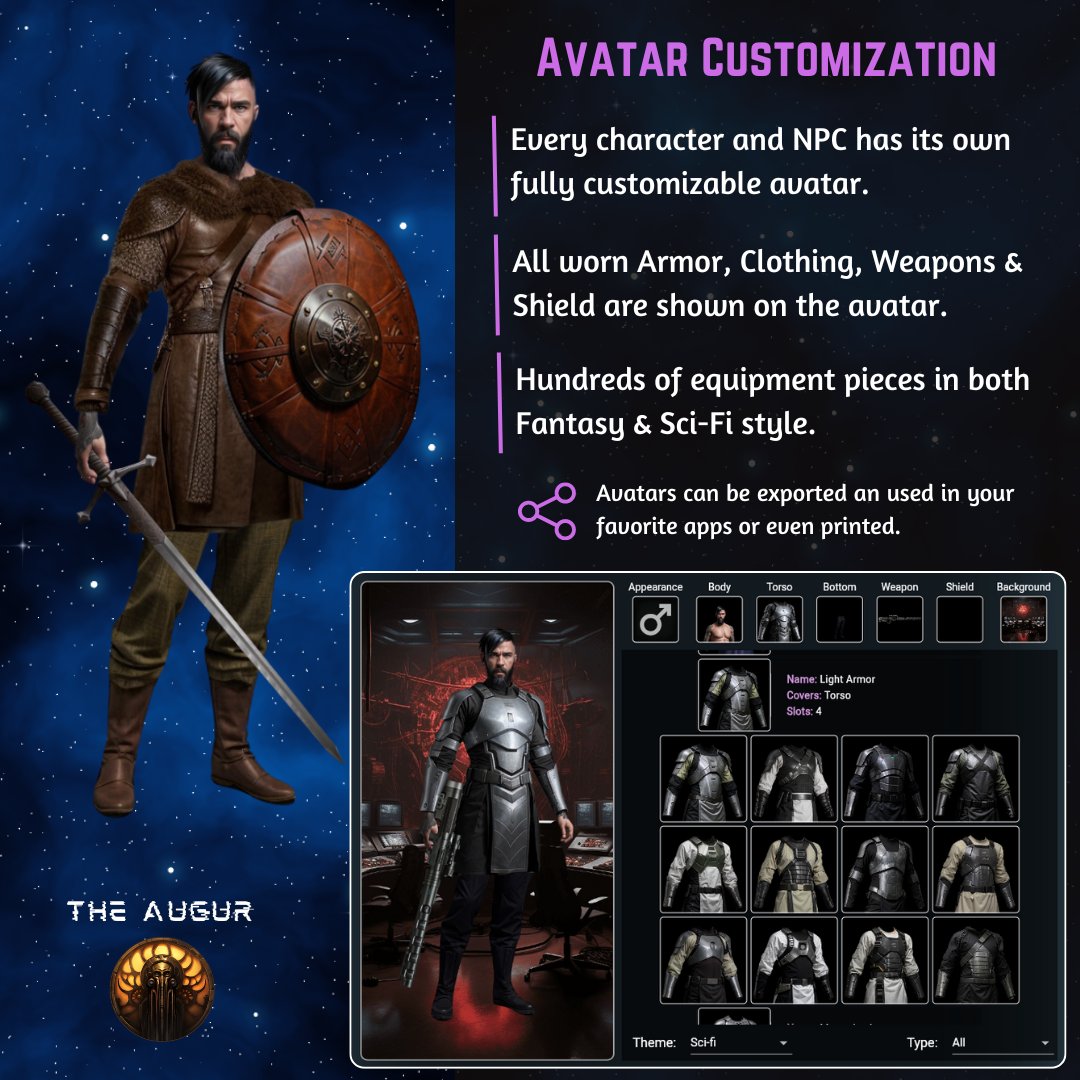 Did you know you can customize and export your character's avatar using The Augur? #ttrpg