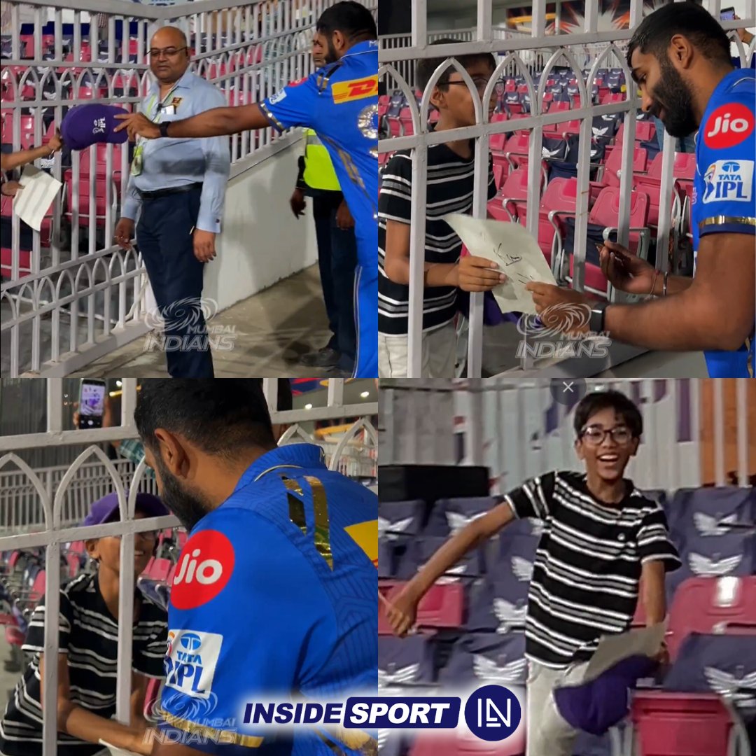 Jasprit Bumrah gifts his Purple Cap to a lucky fan at Lucknow 💗 Winning hearts on and off the field🤩 📸: MI #IPL2024 #MumbaiIndians #JaspritBumrah #CricketTwitter