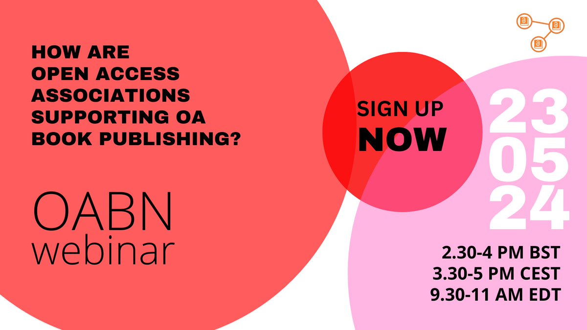 NEW EVENT: free webinar Thurs 23 May @ 3.30-5pm CEST: 'How are #OA associations supporting #OAbooks publishing?' 🗣️ @oipassoc, New University Presses (nups.nl), @IOAP_community & AG Universitätsverlage (ag-univerlage.de) SIGN UP: docs.google.com/forms/d/e/1FAI…