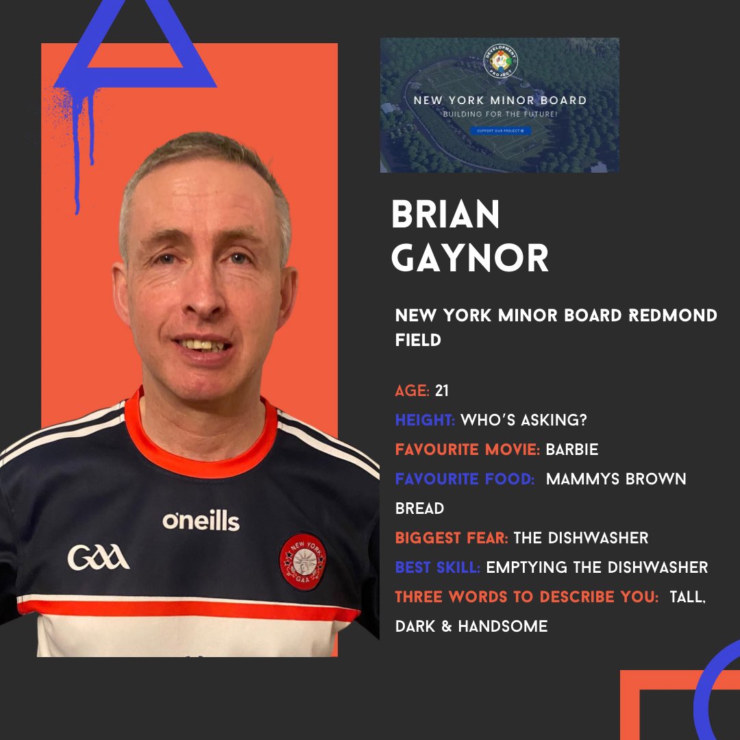 Brian ‘Beanie’ Gaynor is next up. Brian played Senior for many years with Kilruane and is now involved in coaching juveniles in both hurling and camogie. Brian is playing to win for the New York Minor Board who are looking to develop Redmond field for their teams. #QuidGame