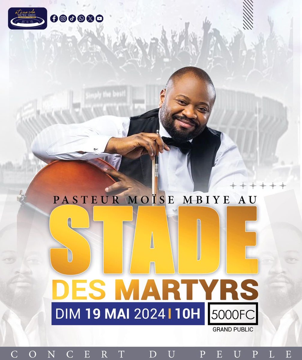 #RDC🇨🇩 : Petit rappel pour le concert du 19 mai au stade des martyrs avec le pasteur @moisembiye01 ko zanga te ndeko ✌️