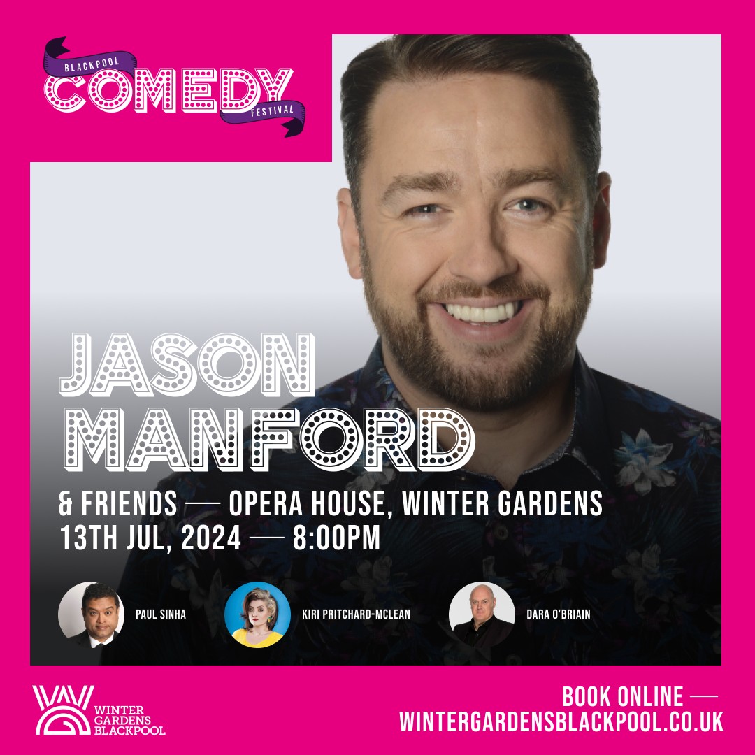 Just announced 👀🙌 Jason Manford and Friends On Saturday, 13th July, Jason Manford, one of the UK’s most beloved comedians, returns to the Vegas of Britain alongside a stellar lineup featuring Paul Sinha, Dara O’Briain, and Kiri Pritchard-McLean. 🎫 bit.ly/3WppBGq