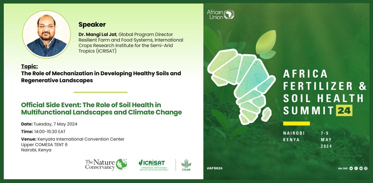 Africa Fertilizer and Soil Health Summit @Nairobi. Join us for this very exciting event organised by @ICRISAT @TNC