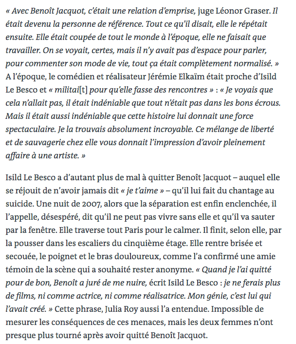 Terrifiant portrait de Benoît Jacquot dressé par Isild Le Besco dans cet article publié aujourd'hui par @lemondefr : lemonde.fr/m-le-mag/artic…