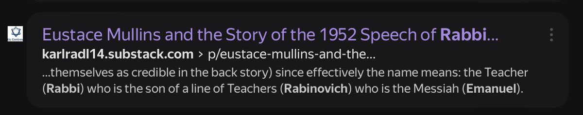 Amazing article by @KarlRadl. He dives into the ‘Our Race Will Rule Undisputed Over The World’ alleged speech by ‘Rabbi Emanuel Rabinovich’ which people post regularly on here as quotes. Honestly surprised it appeared as a search result for me. Source: karlradl14.substack.com/p/eustace-mull…