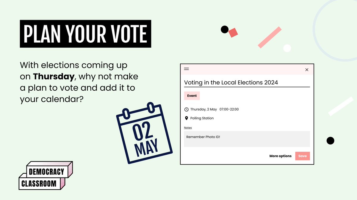 ⭐️ Set a reminder to vote! ⭐️ 🔍 Find your polling station using the ‘Where Do I Vote?’ website >> wheredoivote.co.uk 🕚 Decide the time you are going to the polling station 🔔 Set a reminder to remember your ID 🗓 Add the information to your calendar. 🗳 Vote!