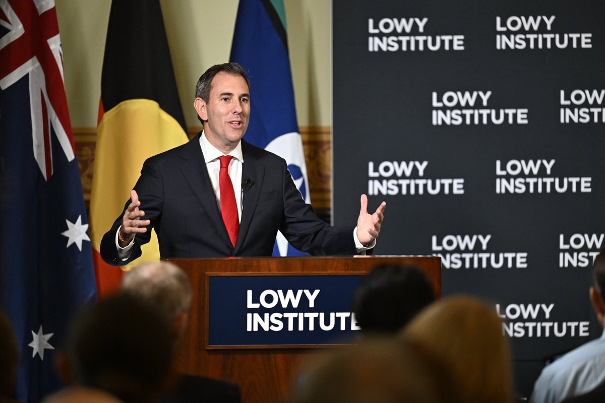 The Treasurer @JEChalmers delivered a significant address at the @LowyInstitute today, followed by a conversation with Executive Director @mfullilove. You can watch the full event here: lowyinstitute.org/event/address-…