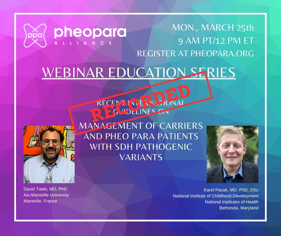 📢Updates on International Guidelines for Management of #Pheo #Para Patients – now you can watch the recording of this insightful webinar from @PheoPara Alliance with world renowned experts Dr. Karel Pacak and Dr. David Taieb: incalliance.org/pheo-para-webi… #LetsTalkAboutNETs #MedEd