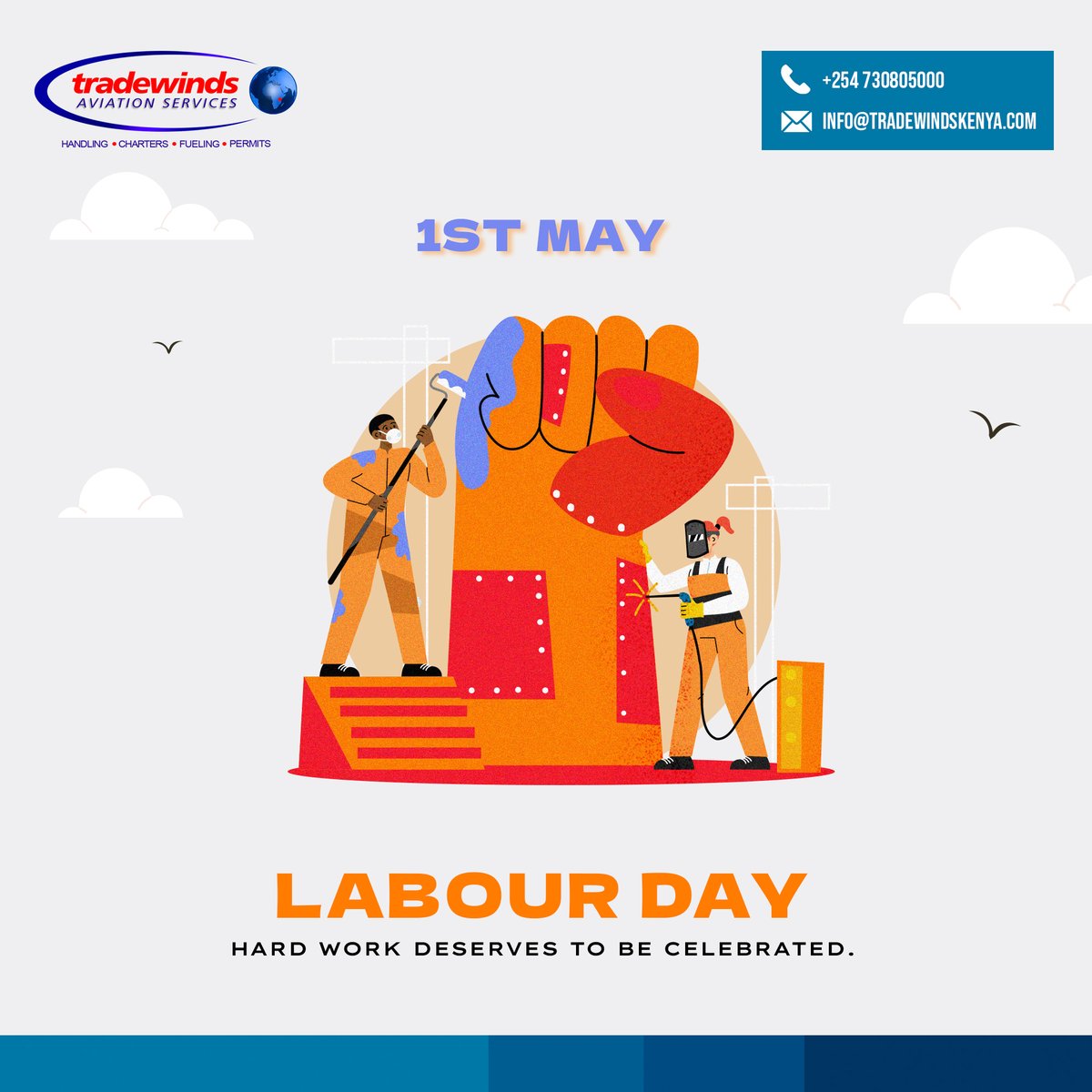 Happy Labour Day from Tradewinds Aviation Services! Today, we celebrate all workers, especially our dedicated team who keeps the skies friendly. We appreciate your hard work and commitment to safety and excellence.
