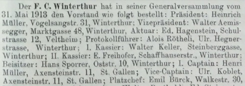 @marcelloghione @diegorattaggi 1913 wird Heinrich Müller zum Präsidenten des FC Winterthur gewählt. Henri Müller, der wie sein Vize Ulrich Koblet in St. Gallen wohnt(!), ist weiterhin 1. Captain.