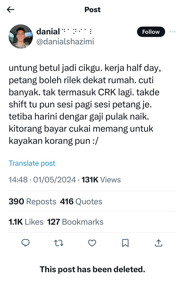 Sengaja nak simpan sini, bagaimana seorang influencer berfikir seorang cikgu yg dapat kenaikan gaji setelah sekian lama.

Bila sedar, delete post. 
Sampah.