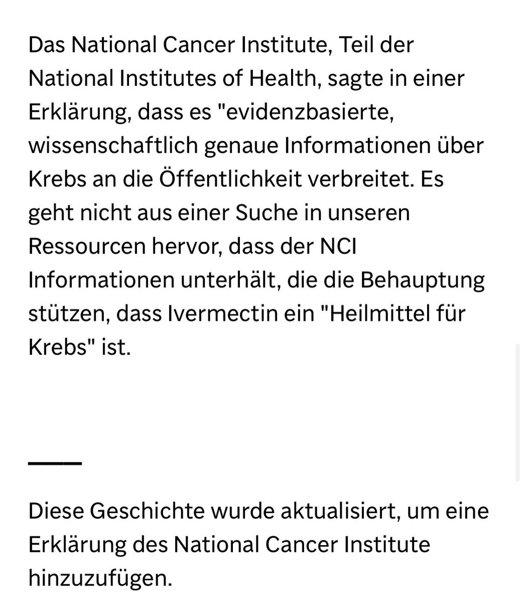 Die Schwurbler und ihre Lieblings-Medikament #Ivermectin

#KatharinaK teilt wieder Schrott mit der Info, dass Ivermectin gegen Krebs wirken würde 🤦🏻

Ivermectin wird hauptsächlich als Wurmmittel bei Pferden verwendet

Ein Faktencheck klärt auf